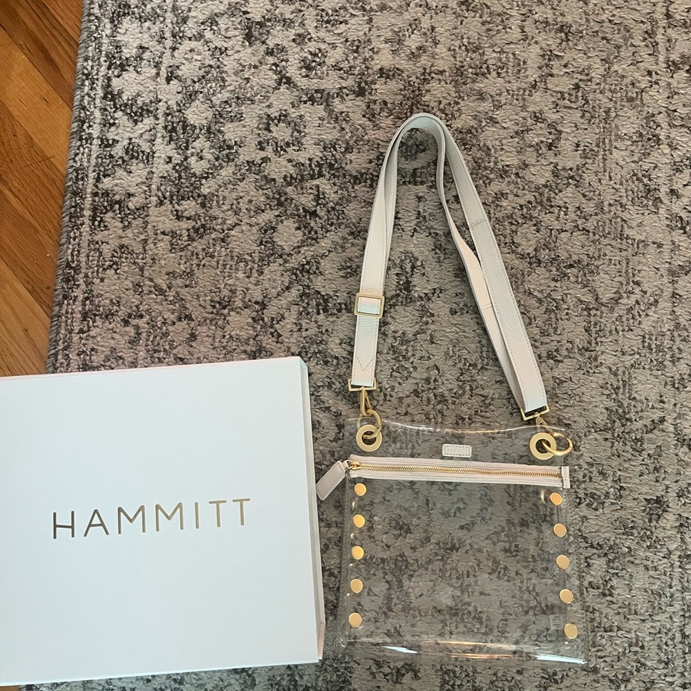 Hammitt Clear Crossbody with White Trim and Gold Studs